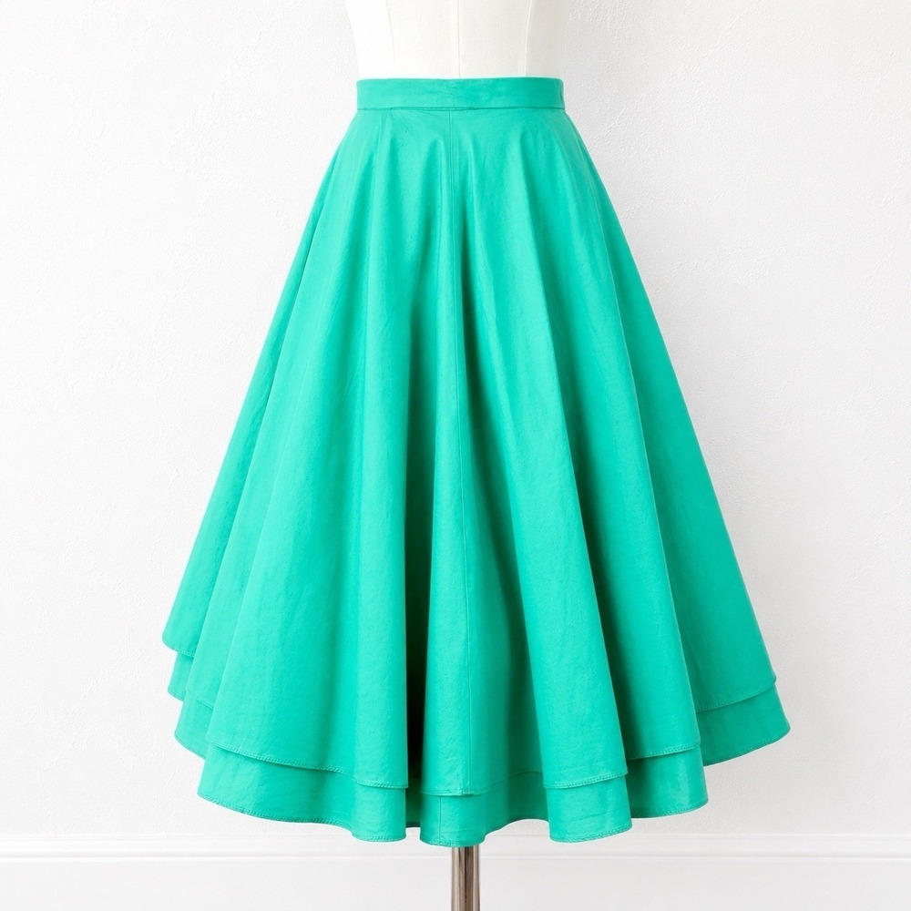 Vintage Y2K 2 Layered Tiered Circle Skirt Teal XL Full Skirt Retro Rockabilly